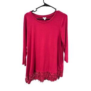 🌸3/$15🌸Cranberry Mid Length Sleeve Long Tunic with Lace Accent Blouse sz M
